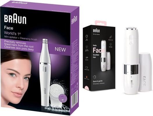 Braun FaceSpa Face Epilator, Hair Removal with Facial Cleansing Brush Head, SE810, White & Face Mini Hair Remover, Facial Hair Remover for Women
