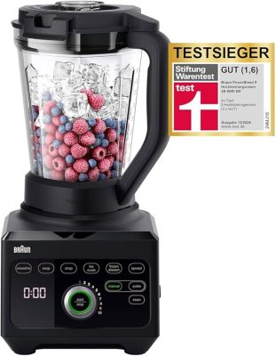 Braun PowerBlend 9 JB9040BK High Performance Blender with 1600 Watt Motor, 2 L Tritan Container, 18 Programmes, 10 Speeds, Black