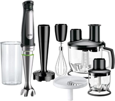 Braun MultiQuick 7 MQ 7087X hand blender – puree rod with removable stainless steel mixing base with ActiveBlade technology for pureeing the toughest ingredients, incl. 5-piece accessory set, 1000 watts, black.