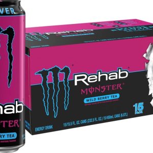 Monster Rehab Wild Berry Tea + Energy, Energy Iced Tea, Energy Drink, 15.5 Ounce (Pack of 15)
