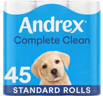Andrex Toilet Roll – Complete Classic Clean Toilet Paper, 45 Toilet Rolls