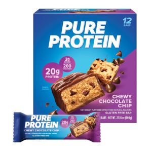 Pure Protein Bars, High Protein, Nutritious Snacks to Support Energy, Low Sugar, Gluten Free, Chewy Chocolate Chip, 1.76oz (Pack of 12)