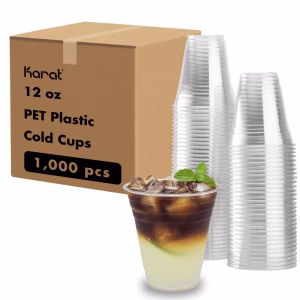 Karat [1,000 Pack – 12oz] Clear Plastic Cups, PET Cups (98mm), C-KC12