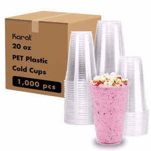 Karat [1,000 ct] 20oz Plastic Cups, Clear Disposable Cold Cup for Iced Coffee, Smoothies, and More, 98mm (C-KC20)
