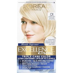 L’Oreal Paris Excellence Creme Permanent Triple Care Hair Color, 01 Extra Light Ash Blonde, Gray Coverage For Up to 8 Weeks, All Hair Types, Pack of 1