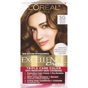 L’Oreal Paris Excellence Creme Permanent Triple Care Hair Color, 5G Medium Golden Brown, Gray Coverage For Up to 8 Weeks, All Hair Types, Pack of 1