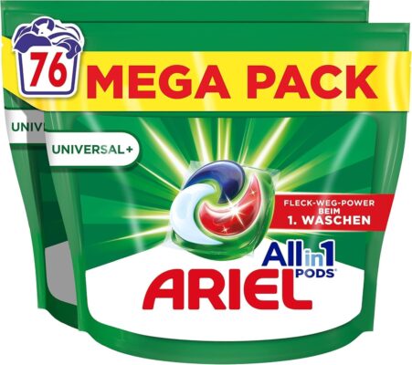 Ariel Allin1 Pods, Universal Liquid Detergent Capsules + 76 Washes, Works Even on 7 Days Old, Dried Stains in Cold Water
