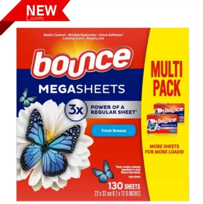 Bounce Mega Dryer Sheets, Fresh Breeze, 130 pieces