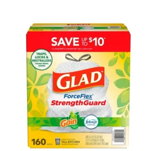 Glad ForceFlex 13-gallon kitchen trash bags, Win Original Scent + Febreze, 160