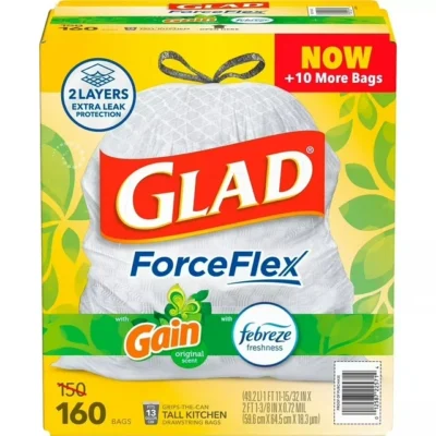 ForceFlex large kitchen 13 gallon drawstring trash bags with Febreze 160 ct