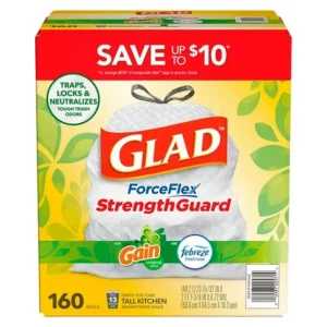Glad ForceFlex 13 GAL garbage bags, Gain + Febreze scent, 160-piece roll