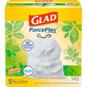 Glad ForceFlex large kitchen trash bags, 13 gallons, original winning design, 140 pieces